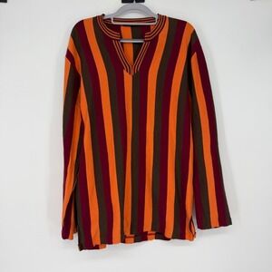 PS Paul Smith Striped Knit Top Italy Orange Burgundy Brown V Neck